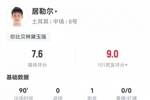 居勒尔数据：2射0正1助攻，2次关键传球，1次创造良机，1次中框